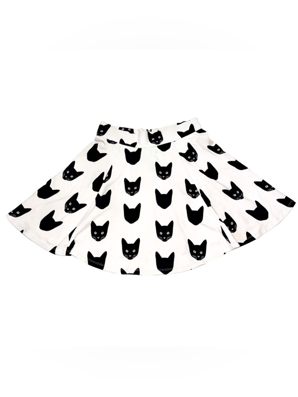 H&M Divided Cat Print Skater Skirt Womens Small Black White Stretch Mini